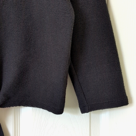 Madewell Texture & Thread Ribbed Knit Quarter Sleeve V-neck Tie Front Top Black - Picture 8 of 12